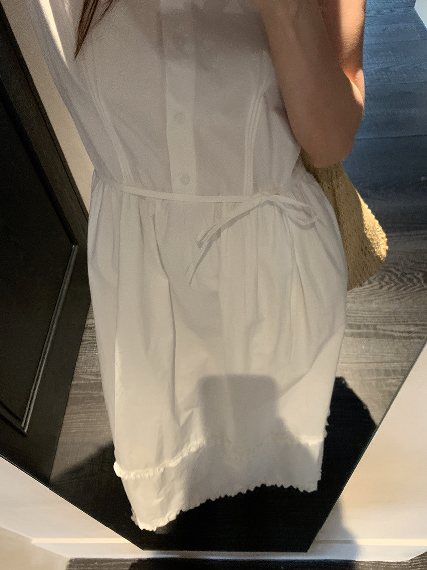 【F60421】實拍法式復古小荷葉拼接繫帶收腰洋裝250526