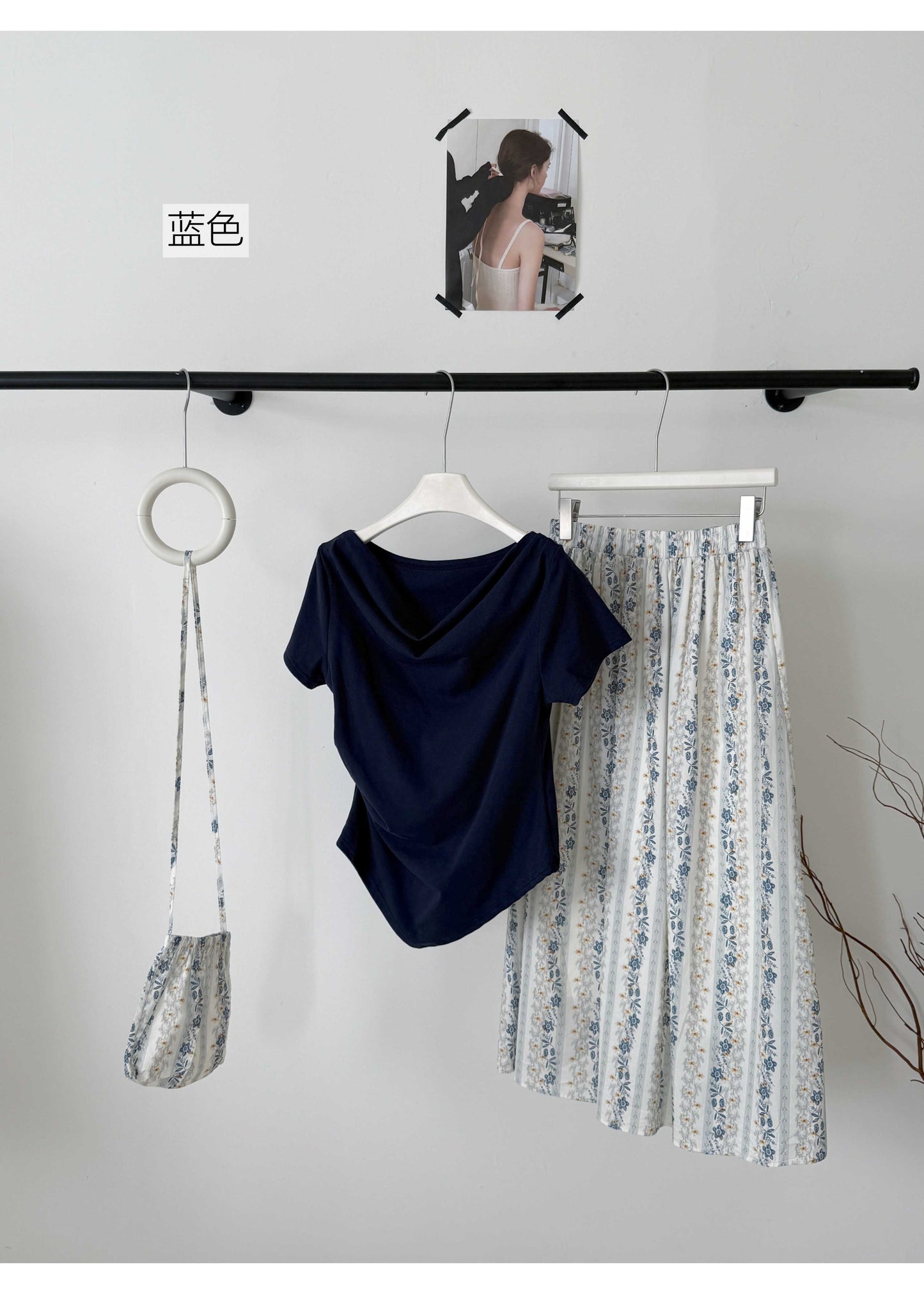 【F60365】實拍夏季小眾碎花洋裝三件組|不規則上衣+a字裙+斜背包250512