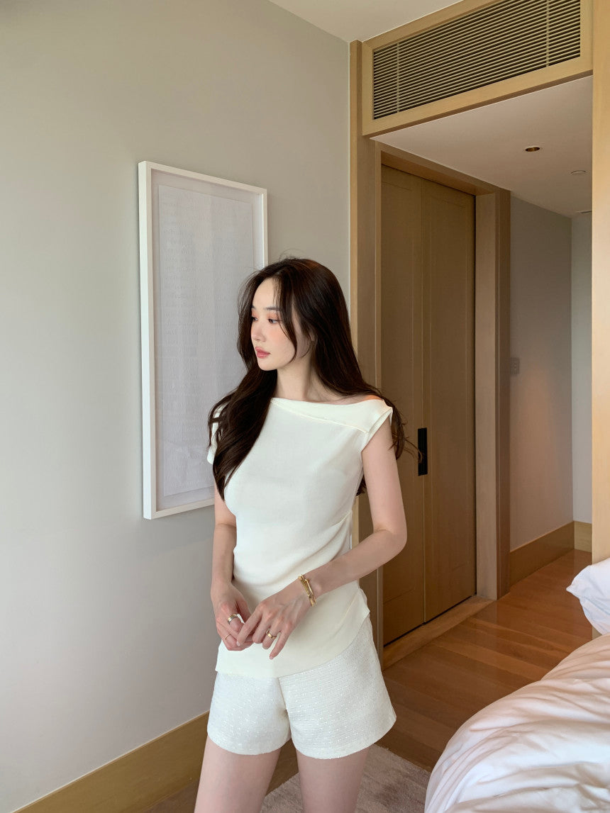 【F60367】實拍夏季斜領設計款針織衫250512