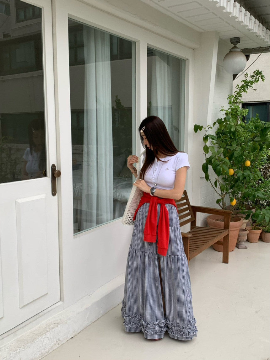 【F60412】韓國法式小荷葉邊大A字裙250526