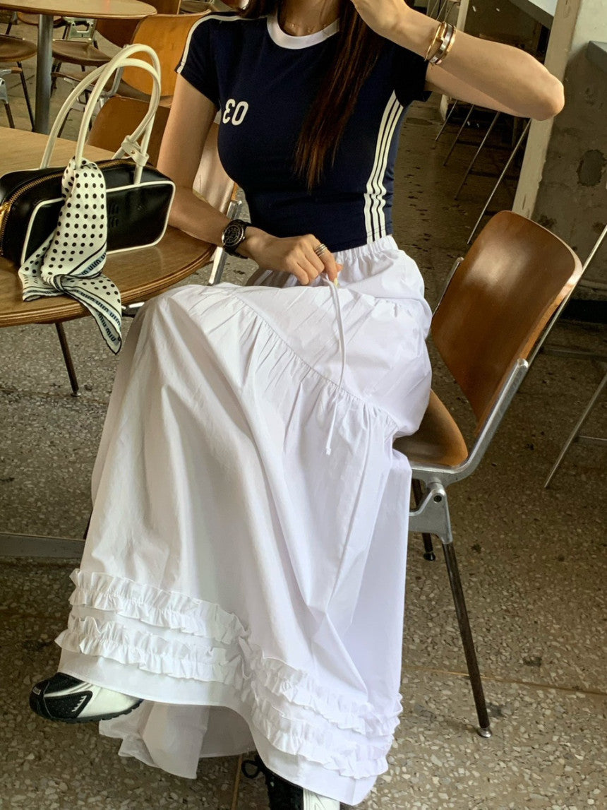 【F60412】韓國法式小荷葉邊大A字裙250526