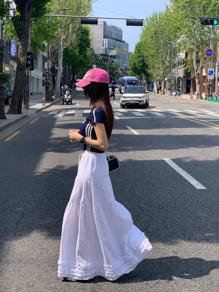 【F60412】韓國法式小荷葉邊大A字裙250526
