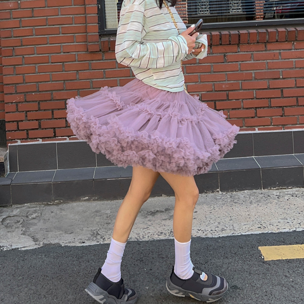 【F60415】韓國蓬蓬網紗甜美蛋糕裙(內有安全褲)250526