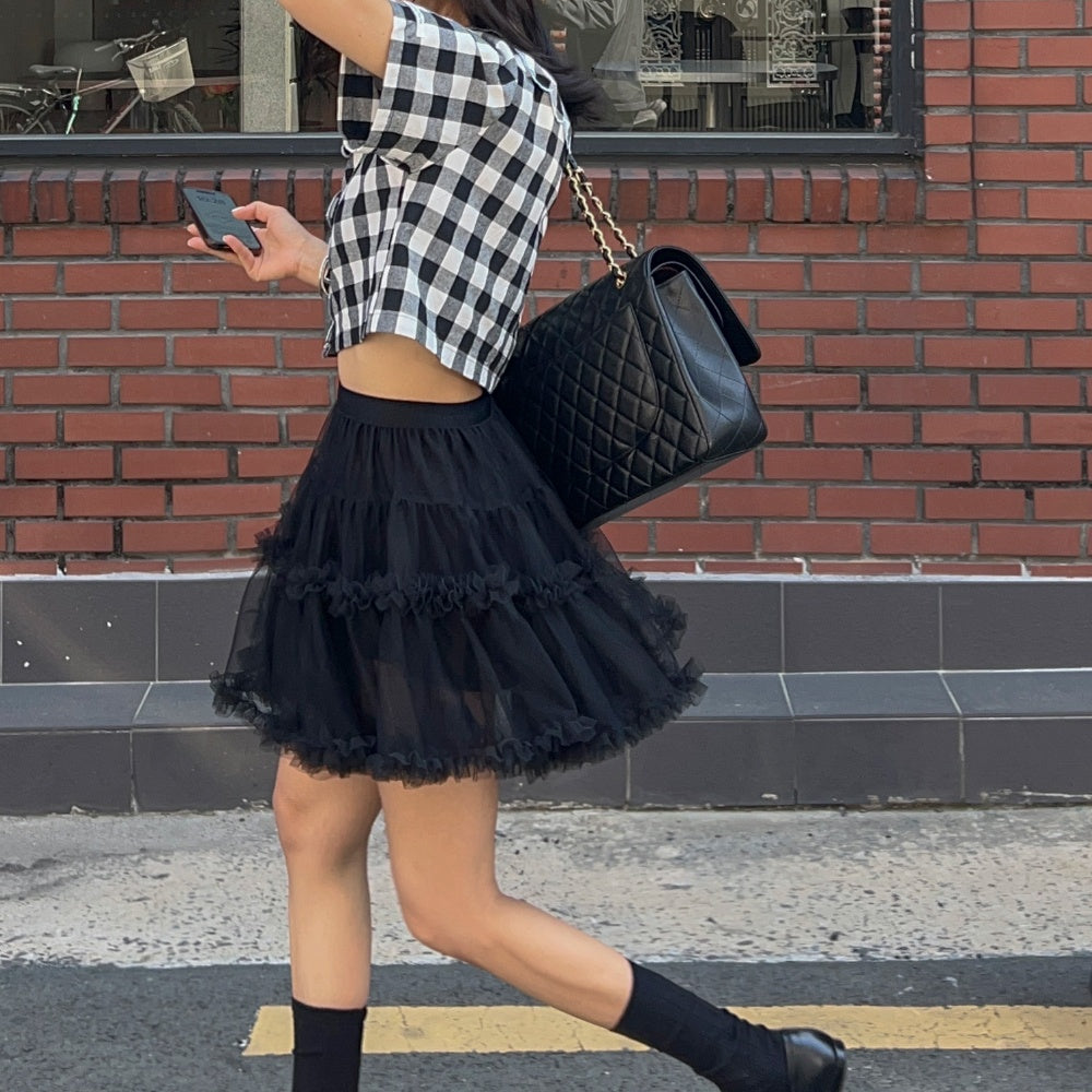 【F60415】韓國蓬蓬網紗甜美蛋糕裙(內有安全褲)250526