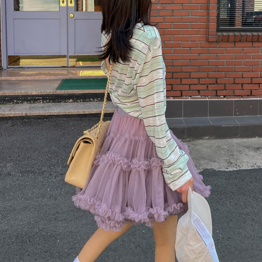 【F60415】韓國蓬蓬網紗甜美蛋糕裙(內有安全褲)250526