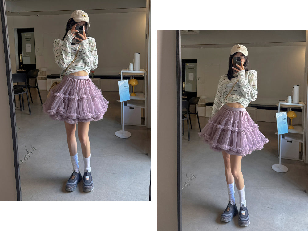 【F60415】韓國蓬蓬網紗甜美蛋糕裙(內有安全褲)250526