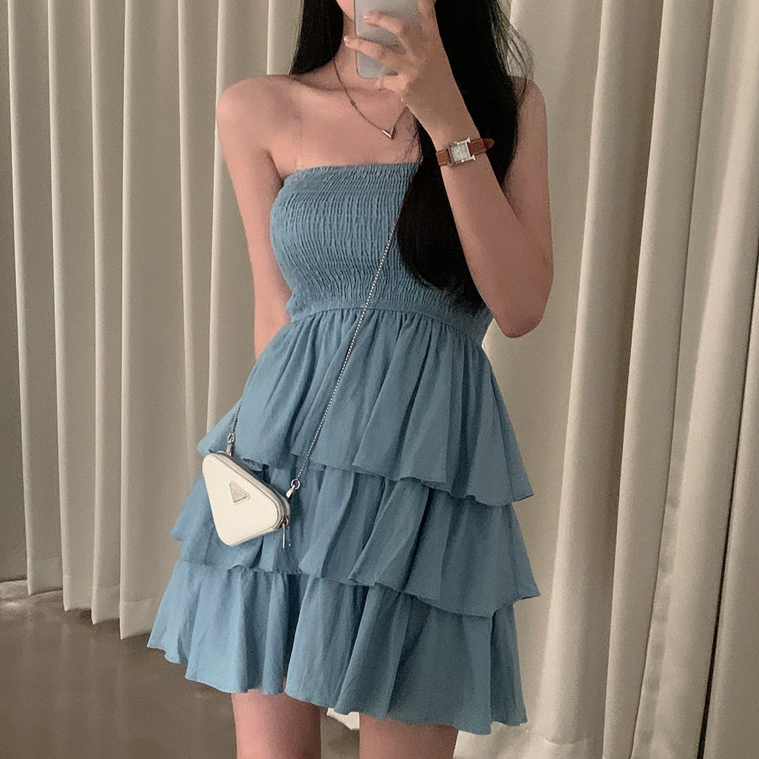 【F60401】實拍韓國復古甜美蛋糕平口洋裝250526