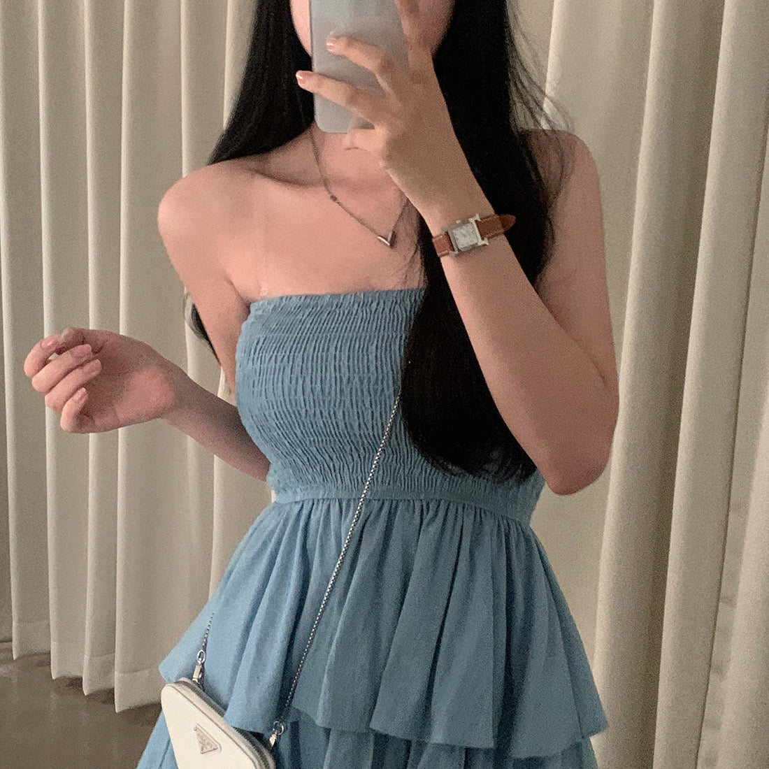 【F60401】實拍韓國復古甜美蛋糕平口洋裝250526