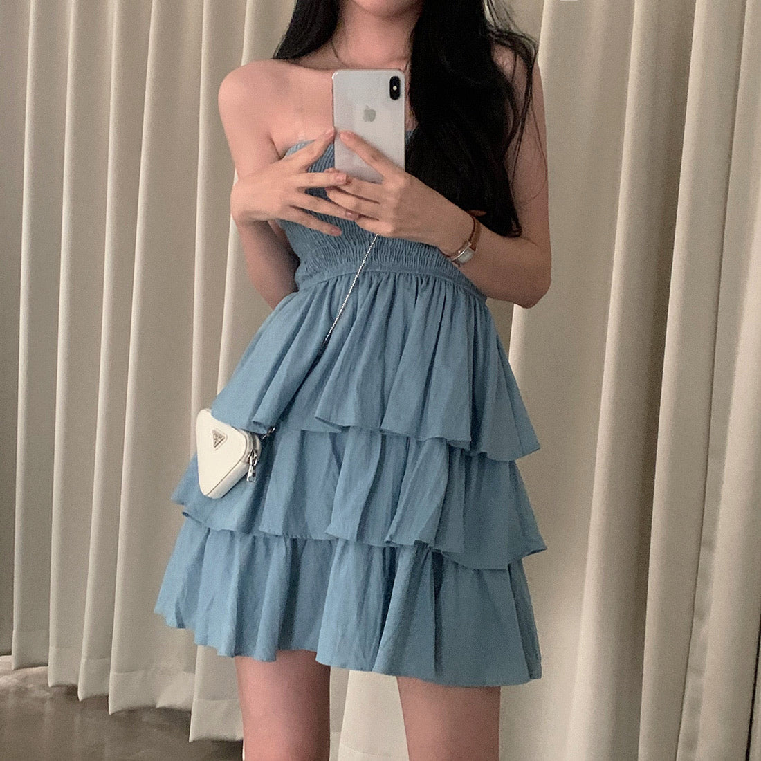 【F60401】實拍韓國復古甜美蛋糕平口洋裝250526