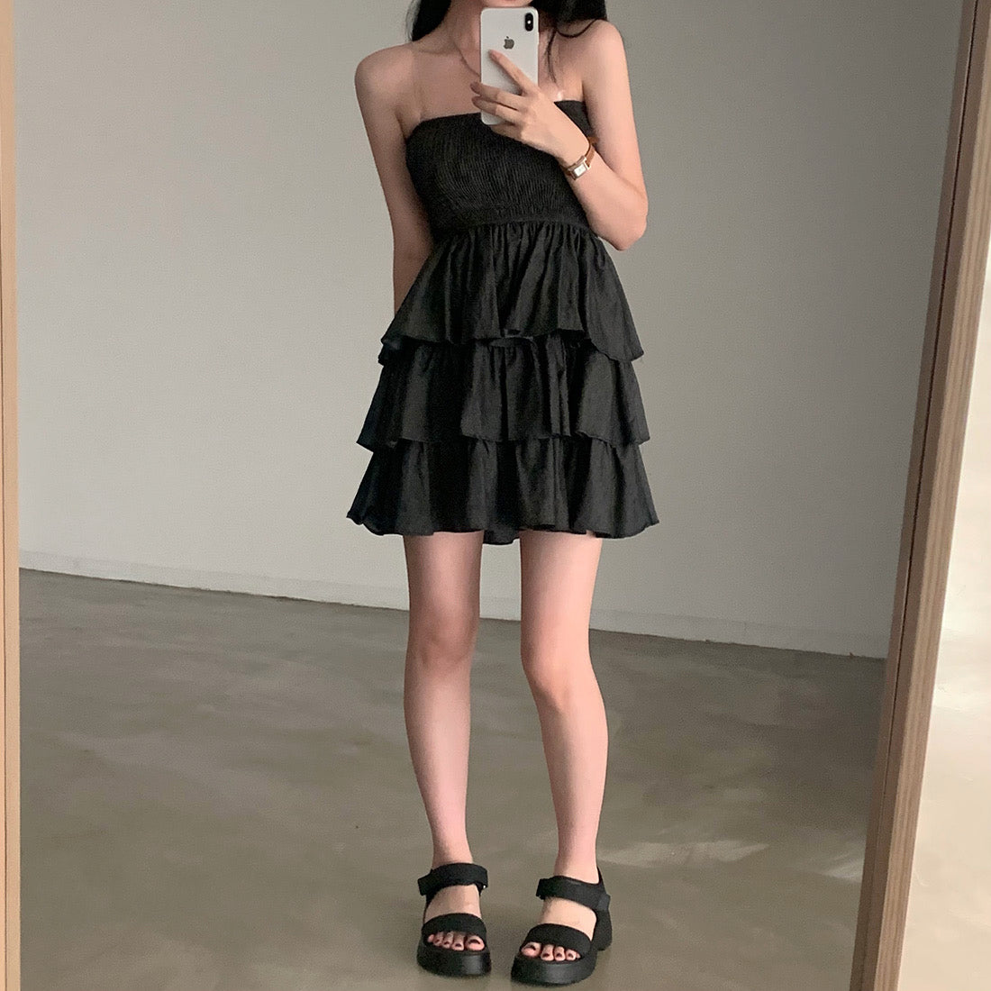 【F60401】實拍韓國復古甜美蛋糕平口洋裝250526