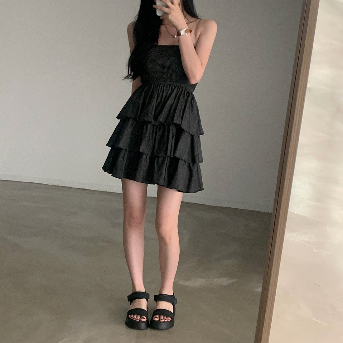 【F60401】實拍韓國復古甜美蛋糕平口洋裝250526
