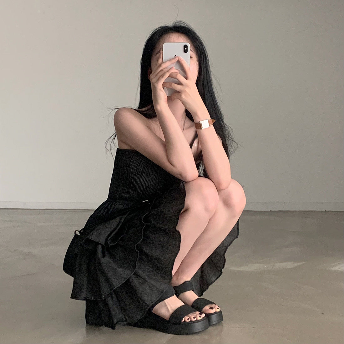 【F60401】實拍韓國復古甜美蛋糕平口洋裝250526