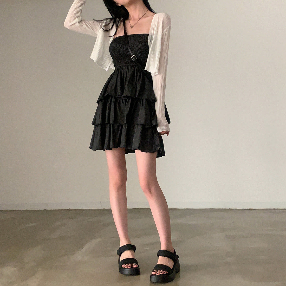 【F60401】實拍韓國復古甜美蛋糕平口洋裝250526