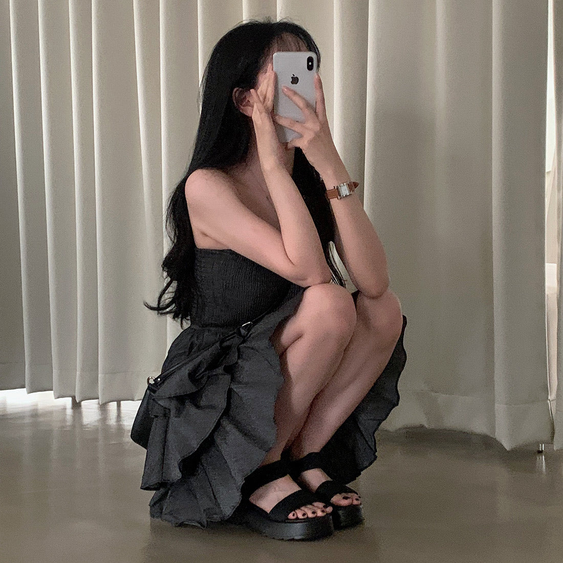 【F60401】實拍韓國復古甜美蛋糕平口洋裝250526
