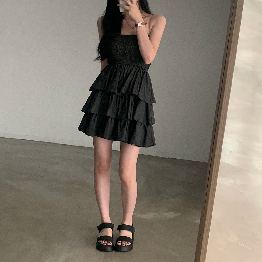 【F60401】實拍韓國復古甜美蛋糕平口洋裝250526