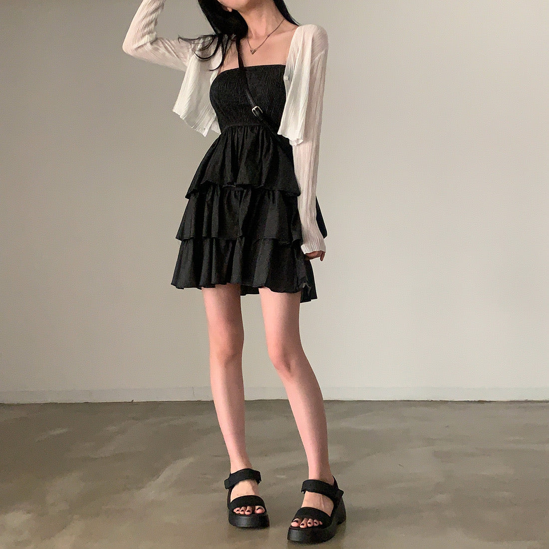 【F60401】實拍韓國復古甜美蛋糕平口洋裝250526