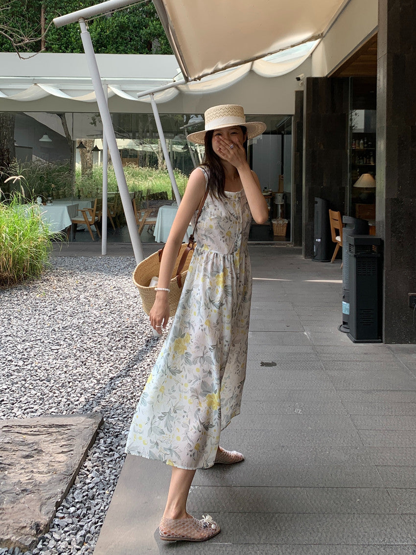 【F60429】實拍法式度假清新碎花方領復古洋裝250609