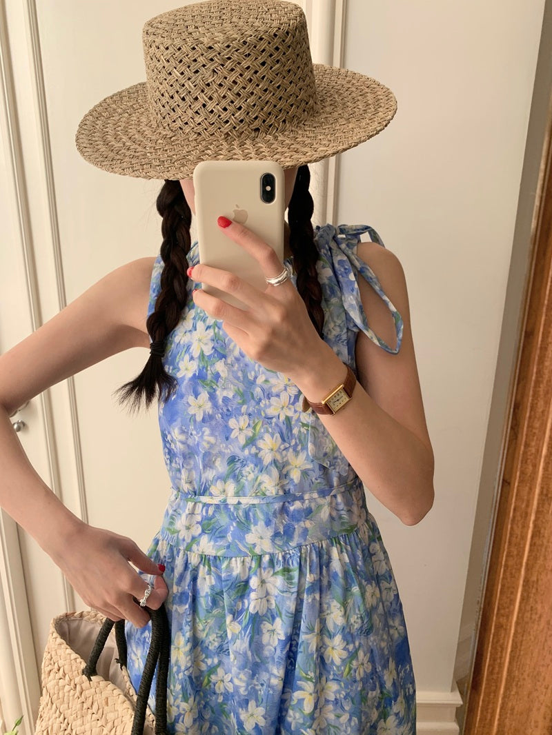【F60484】實拍韓系甜美碎花小清新繫帶洋裝250616
