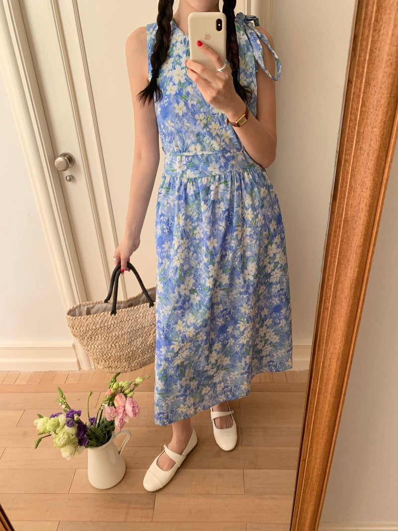 【F60484】實拍韓系甜美碎花小清新繫帶洋裝250616