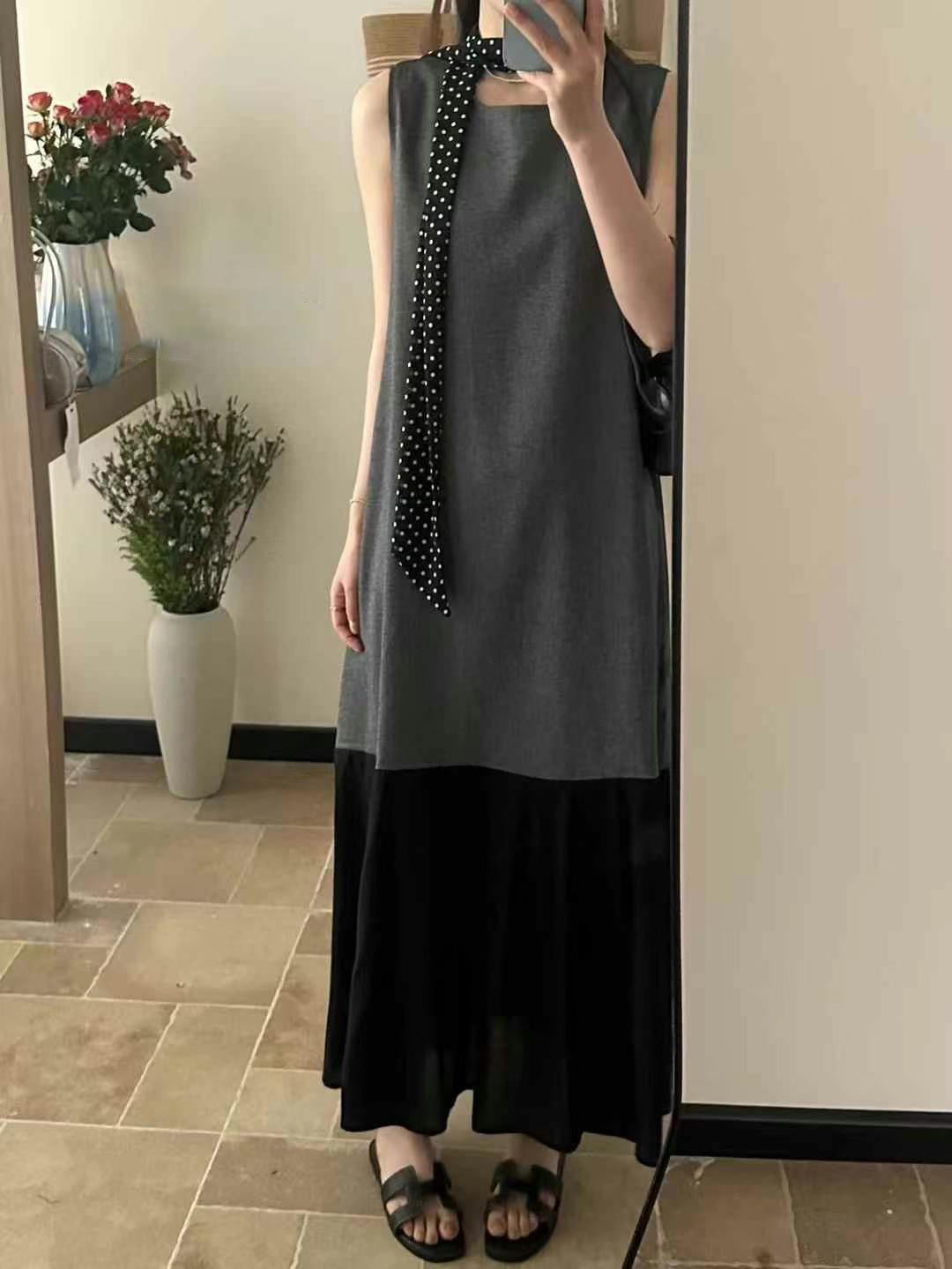 【F60447】】實拍簡約設計款洋裝+絲巾250609