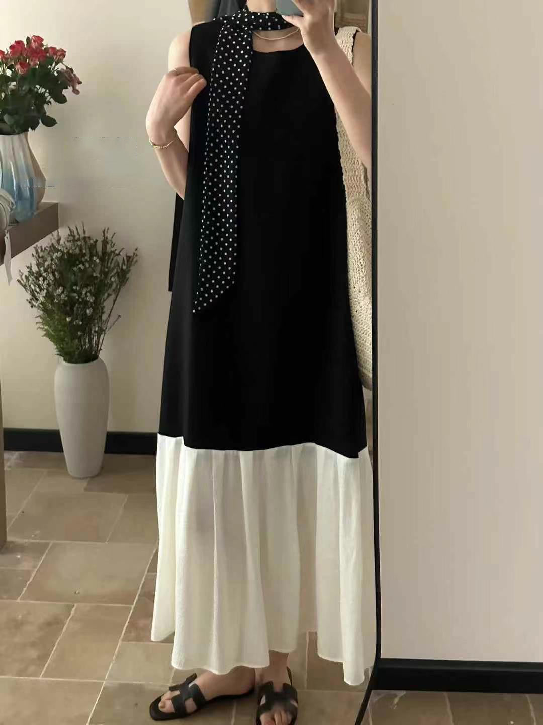 【F60447】】實拍簡約設計款洋裝+絲巾250609