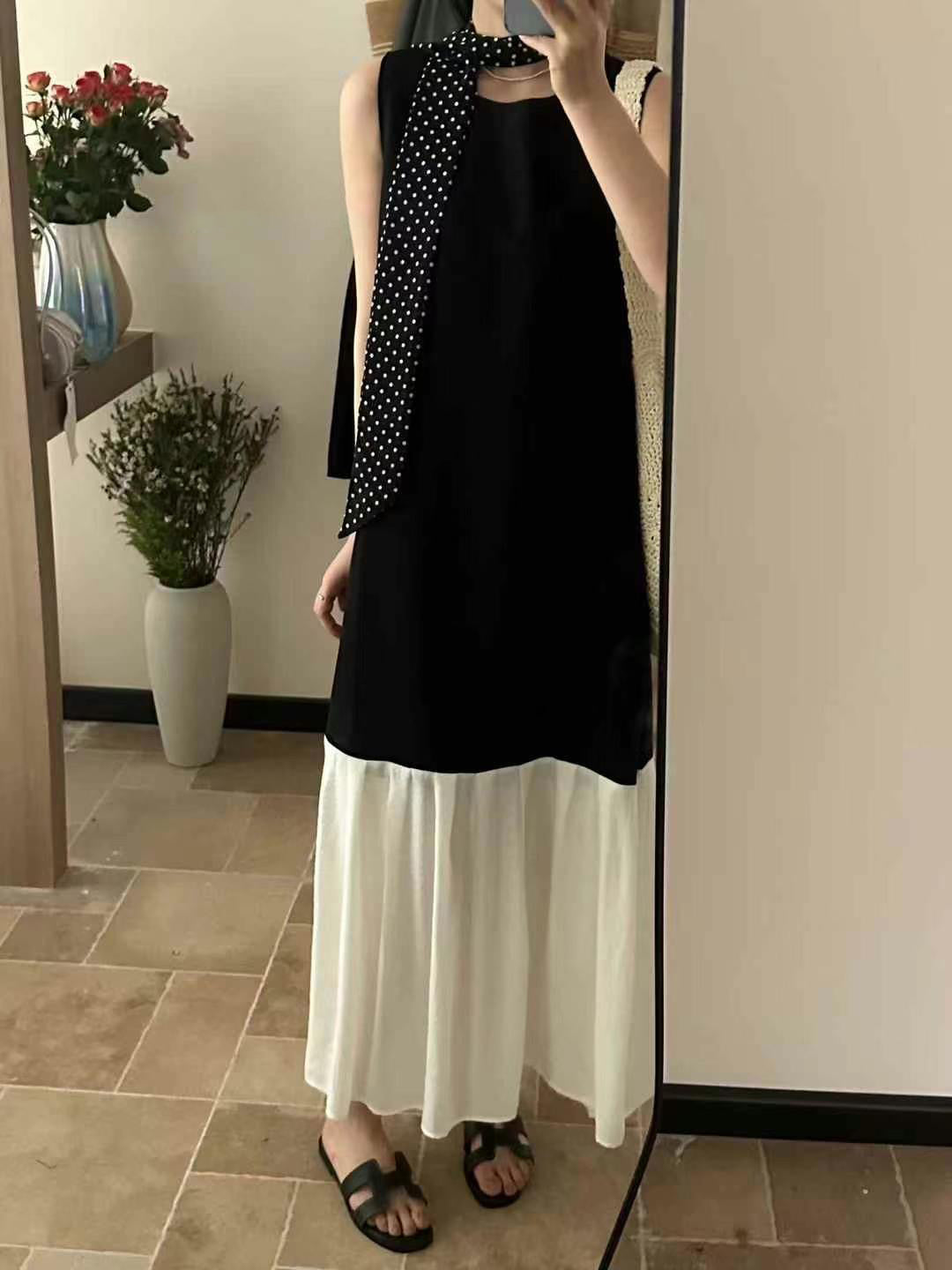 【F60447】】實拍簡約設計款洋裝+絲巾250609