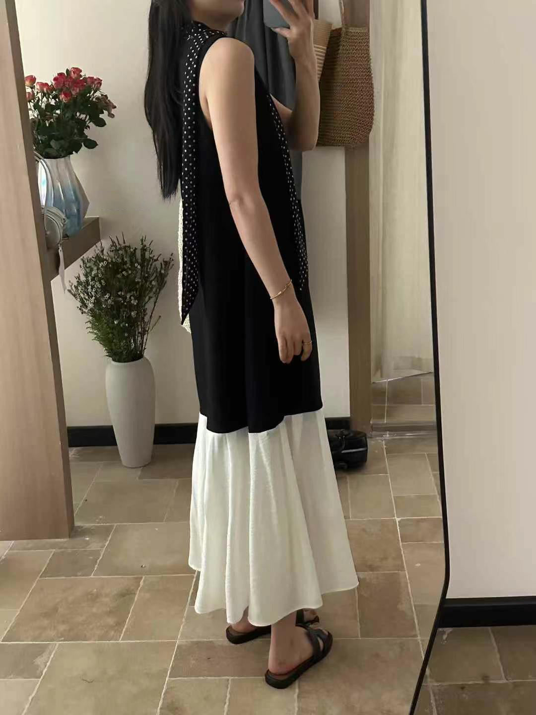 【F60447】】實拍簡約設計款洋裝+絲巾250609