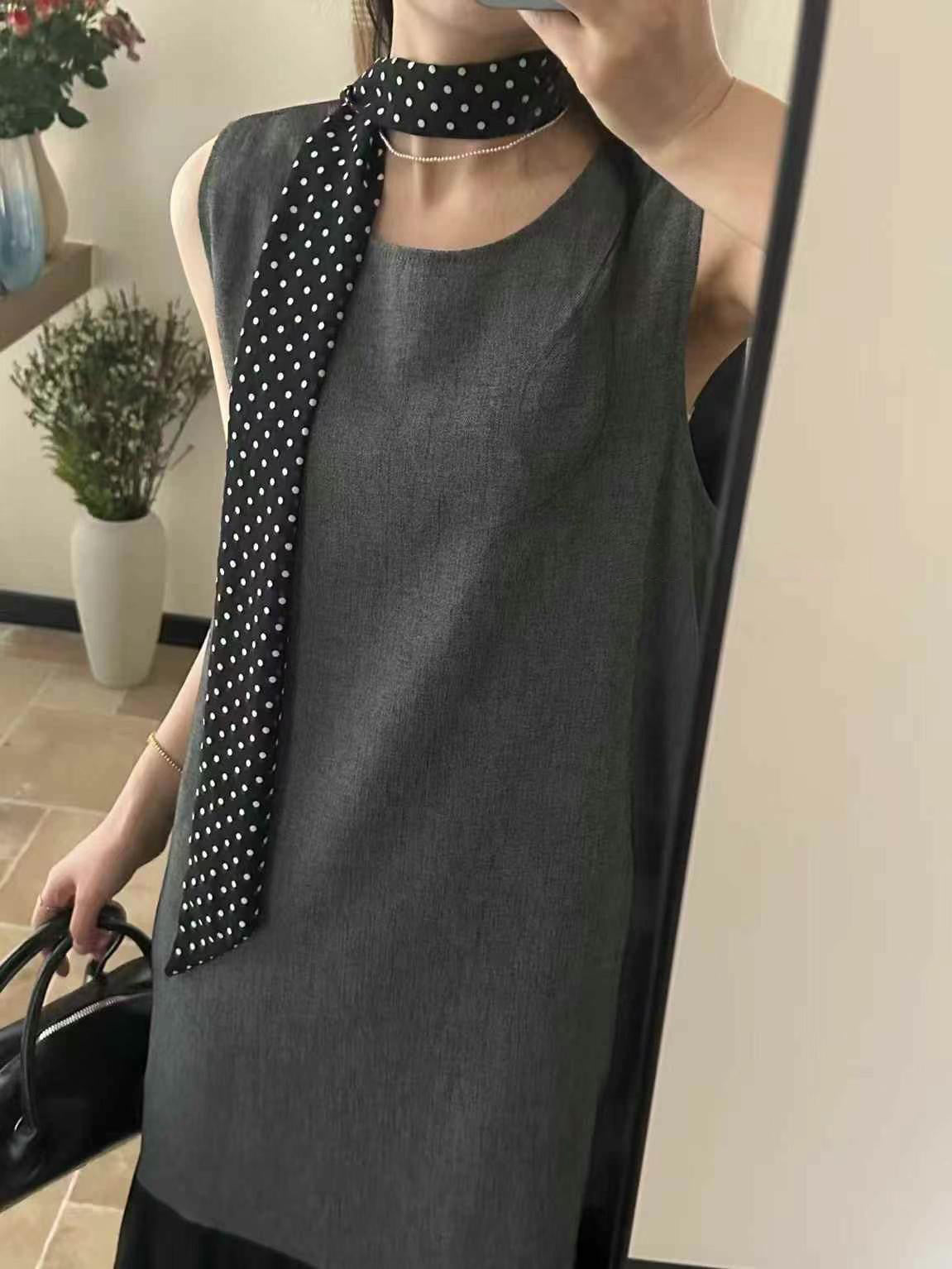 【F60447】】實拍簡約設計款洋裝+絲巾250609