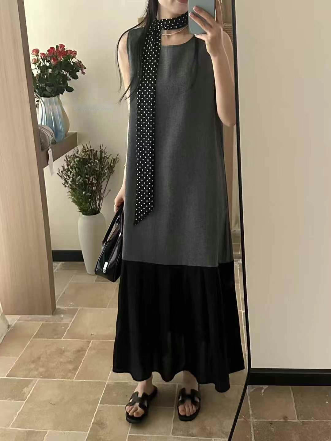 【F60447】】實拍簡約設計款洋裝+絲巾250609