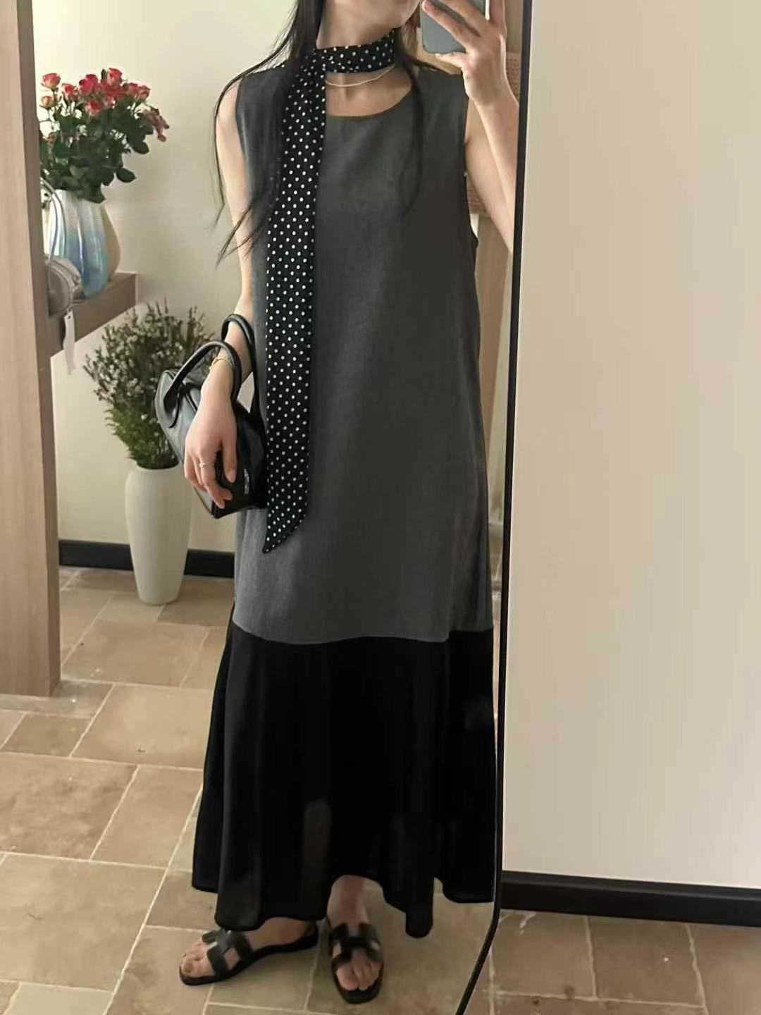 【F60447】】實拍簡約設計款洋裝+絲巾250609