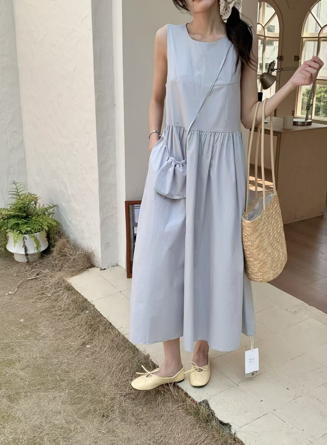 【F60446】實拍韓國夏天簡約氣質洋裝+斜背小包250609