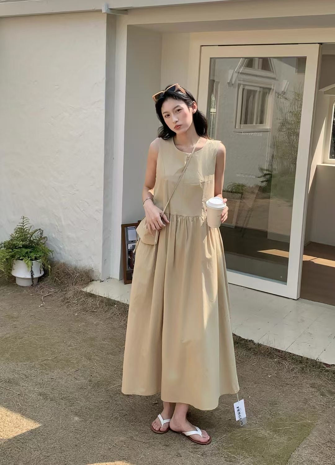 【F60446】實拍韓國夏天簡約氣質洋裝+斜背小包250609
