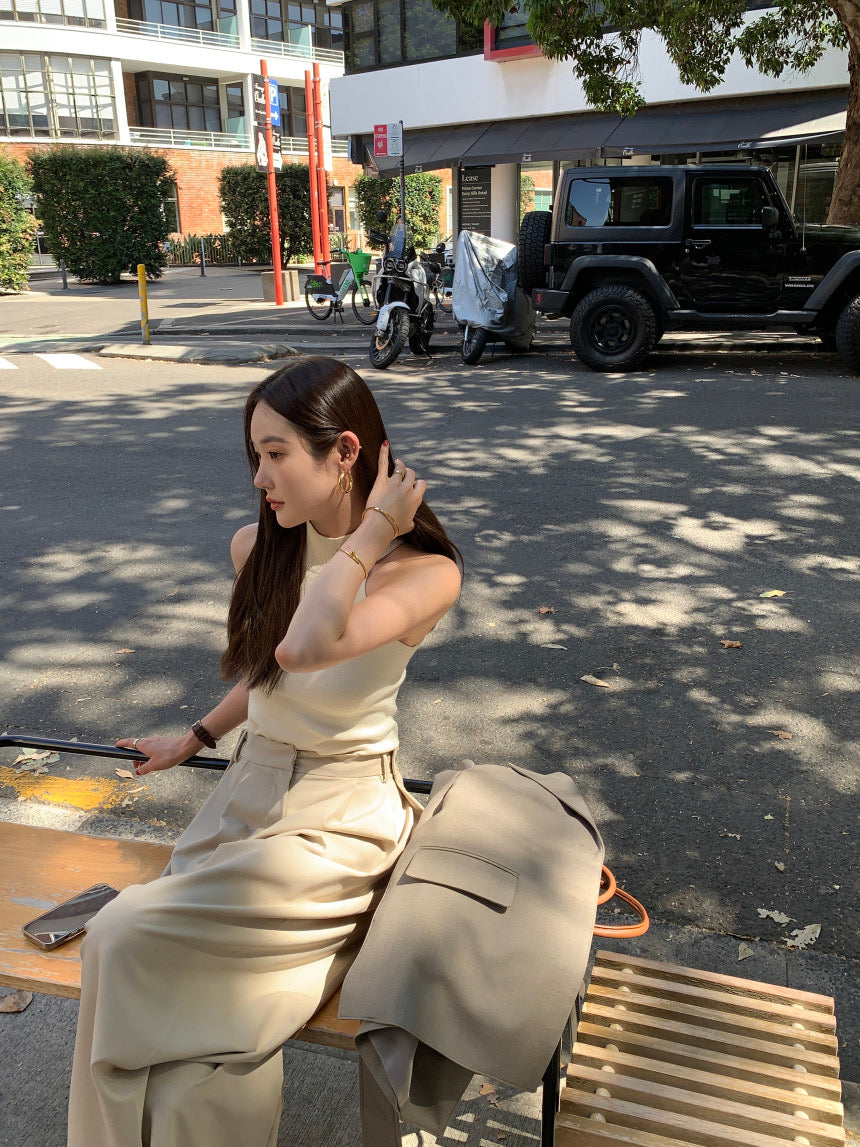 【F60409】韓國氣質簡約掛脖針織背心250526