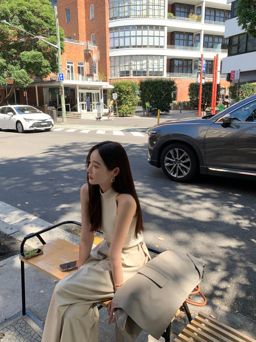 【F60409】韓國氣質簡約掛脖針織背心250526