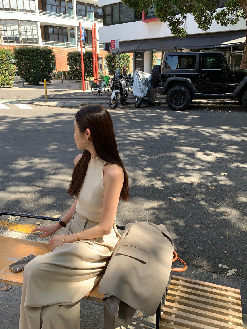【F60409】韓國氣質簡約掛脖針織背心250526