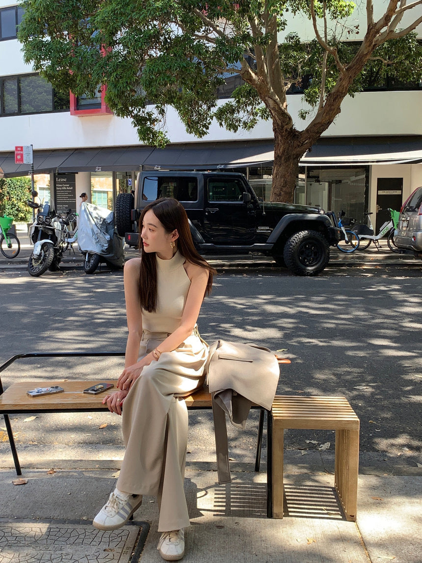 【F60409】韓國氣質簡約掛脖針織背心250526