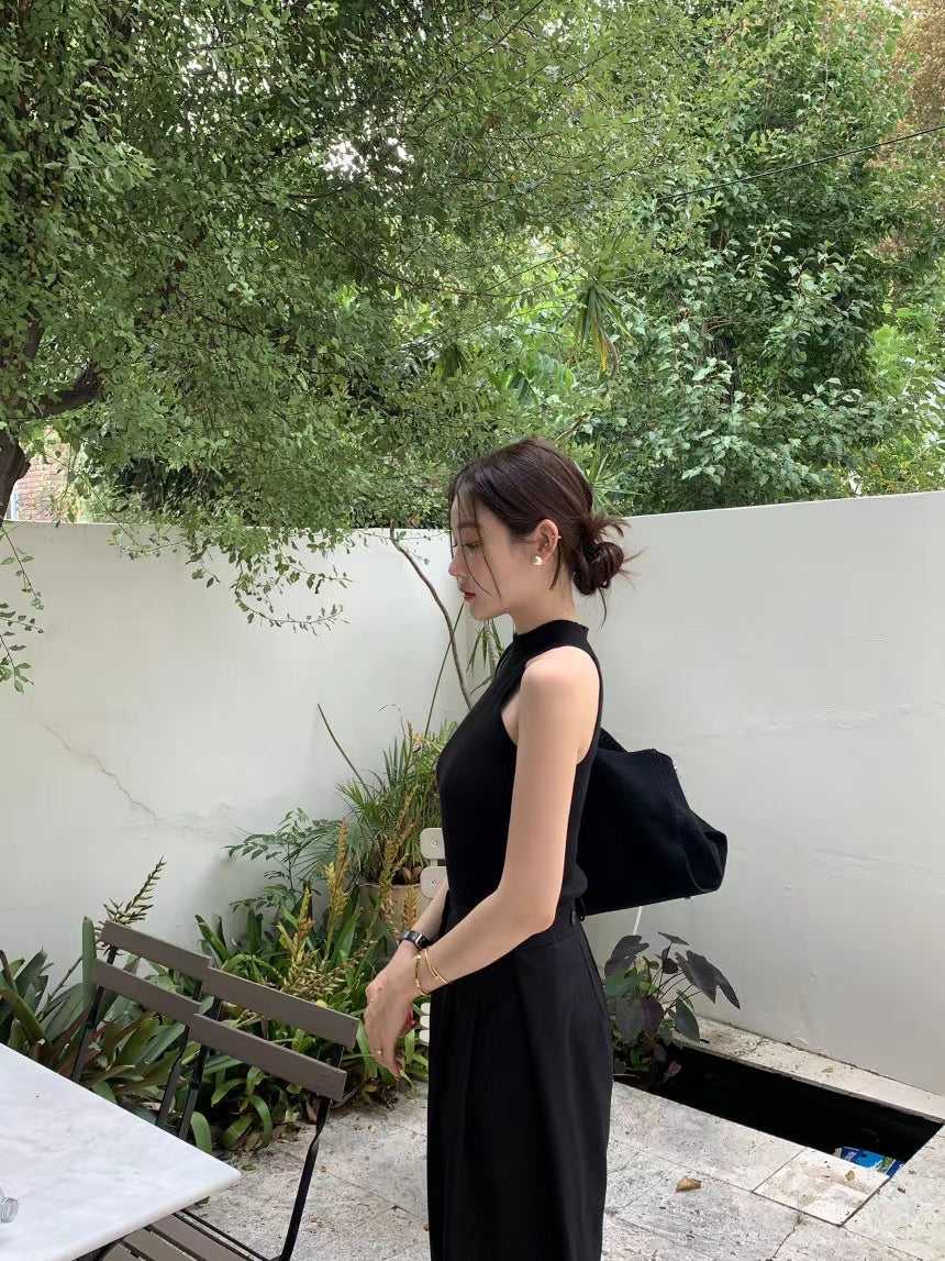 【F60409】韓國氣質簡約掛脖針織背心250526
