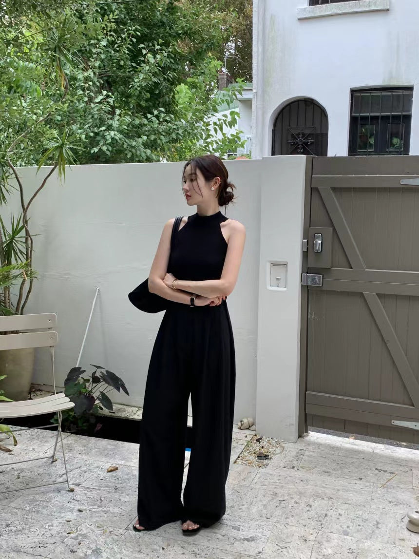 【F60409】韓國氣質簡約掛脖針織背心250526