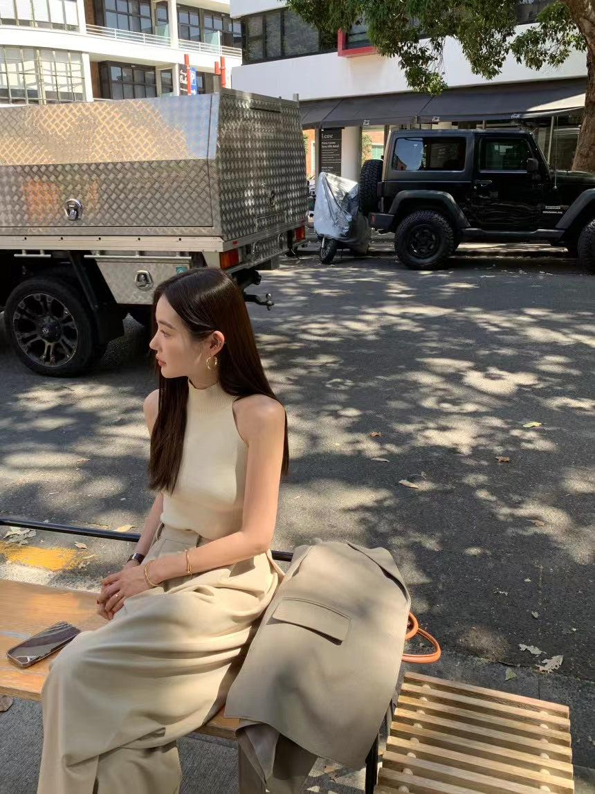 【F60409】韓國氣質簡約掛脖針織背心250526