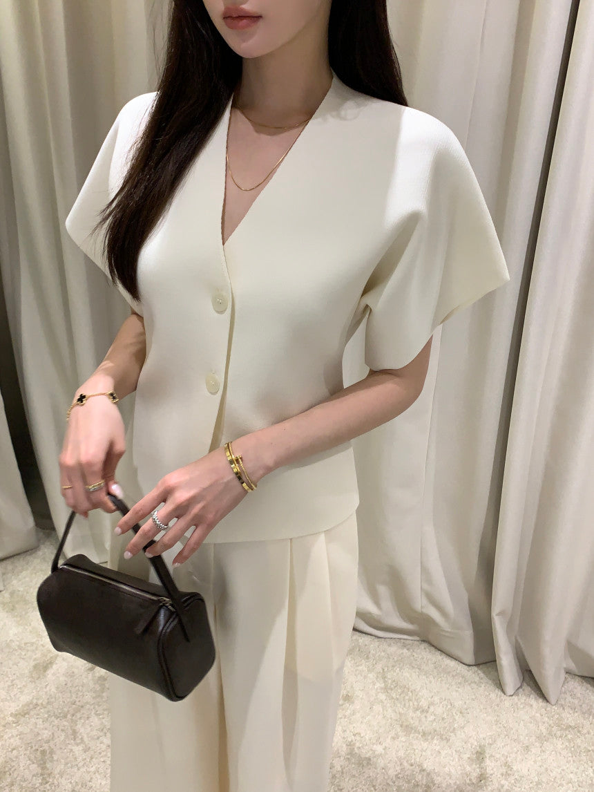 【F60408】韓國夏季法式簡約V領針織開衫250526