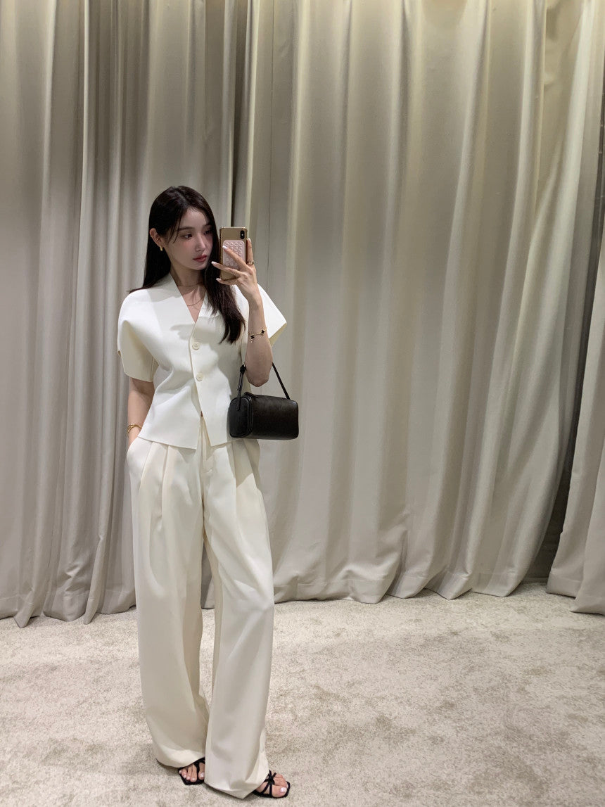 【F60408】韓國夏季法式簡約V領針織開衫250526
