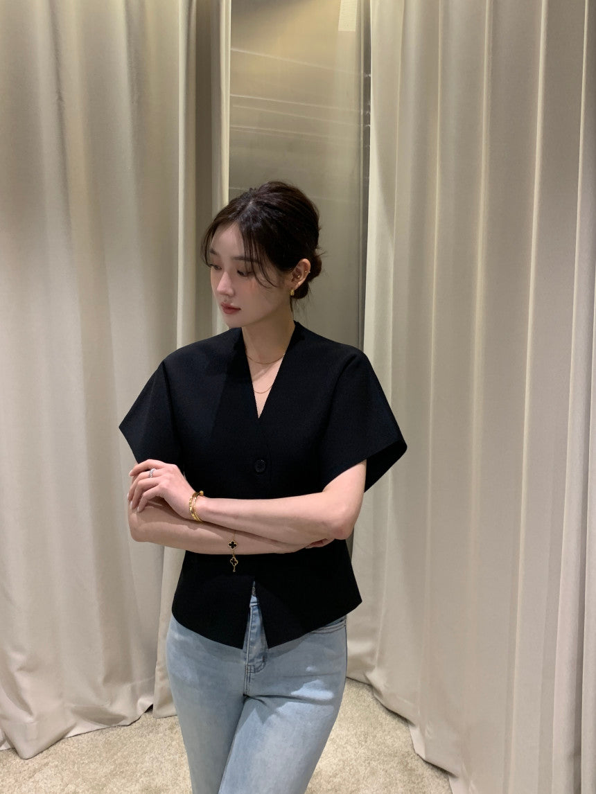 【F60408】韓國夏季法式簡約V領針織開衫250526