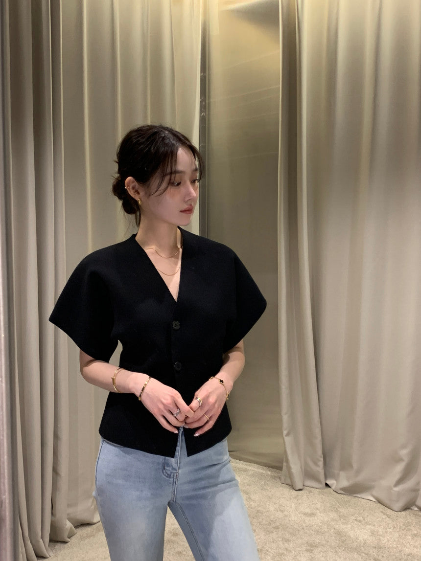 【F60408】韓國夏季法式簡約V領針織開衫250526