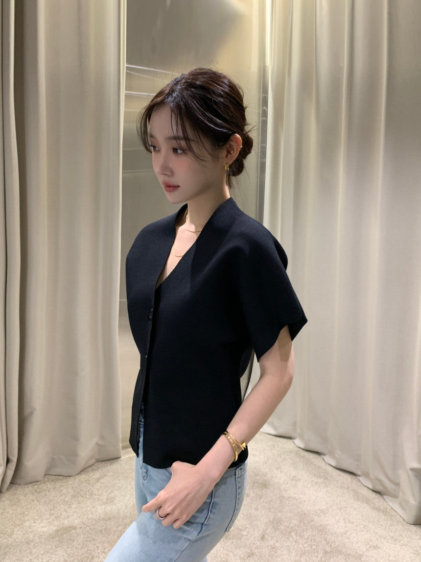 【F60408】韓國夏季法式簡約V領針織開衫250526