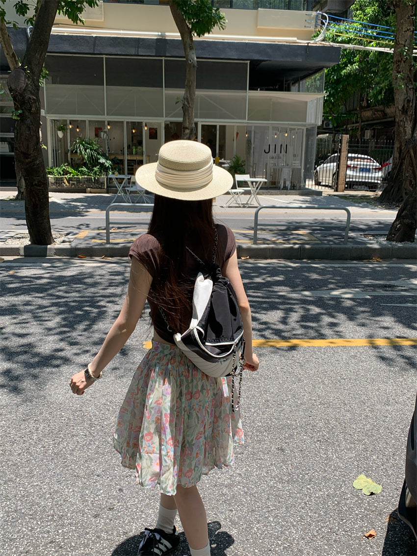 【F60398】實拍復古顯瘦T恤+雪紡碎花裙(分開下單)250526