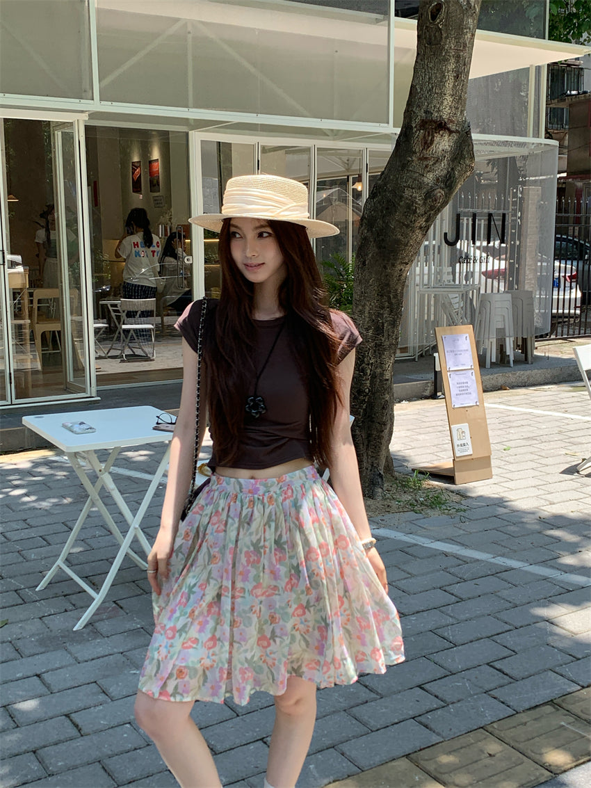 【F60398】實拍復古顯瘦T恤+雪紡碎花裙(分開下單)250526
