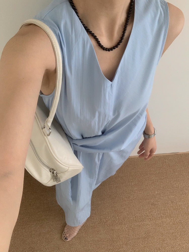 【F60449】實拍設計款蝴蝶結綁帶收腰大裙擺長洋裝250609