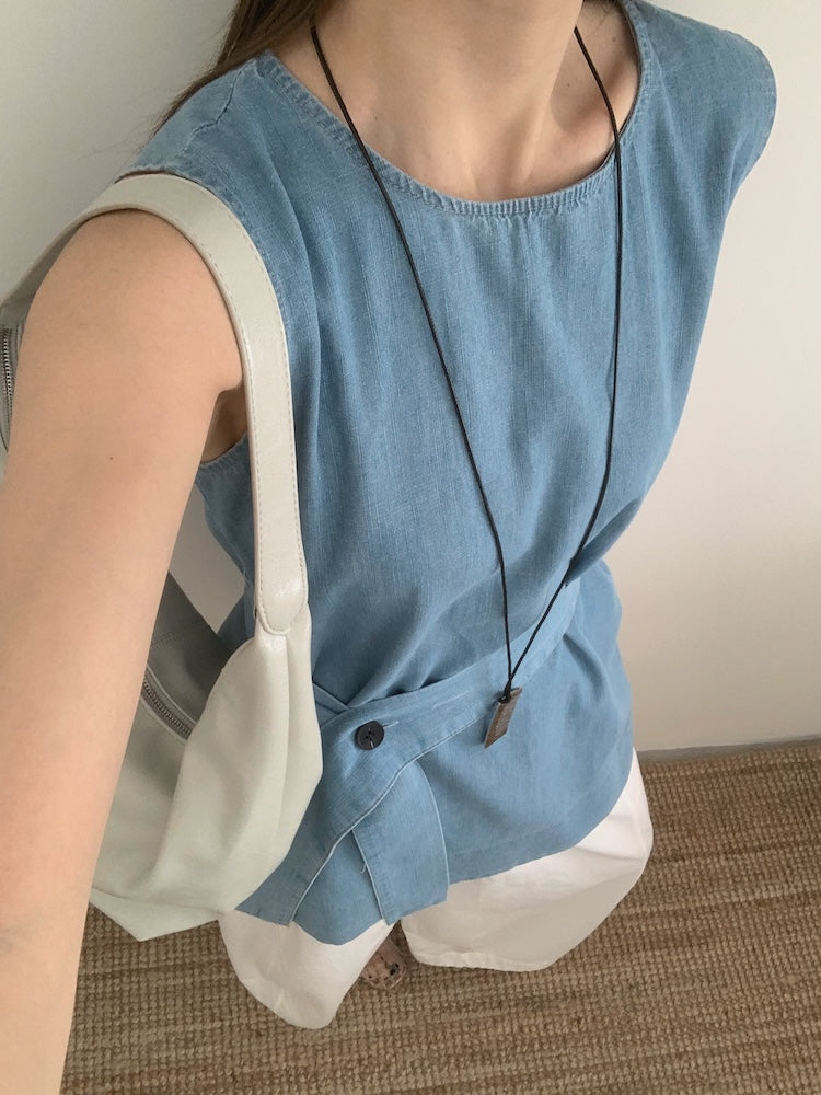 【F60450】實拍簡約設計款洗水牛仔背心+腰帶250609