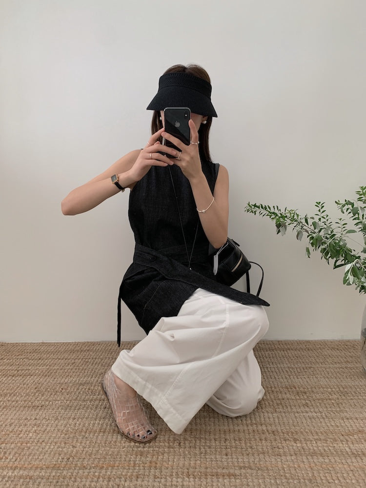 【F60450】實拍簡約設計款洗水牛仔背心+腰帶250609