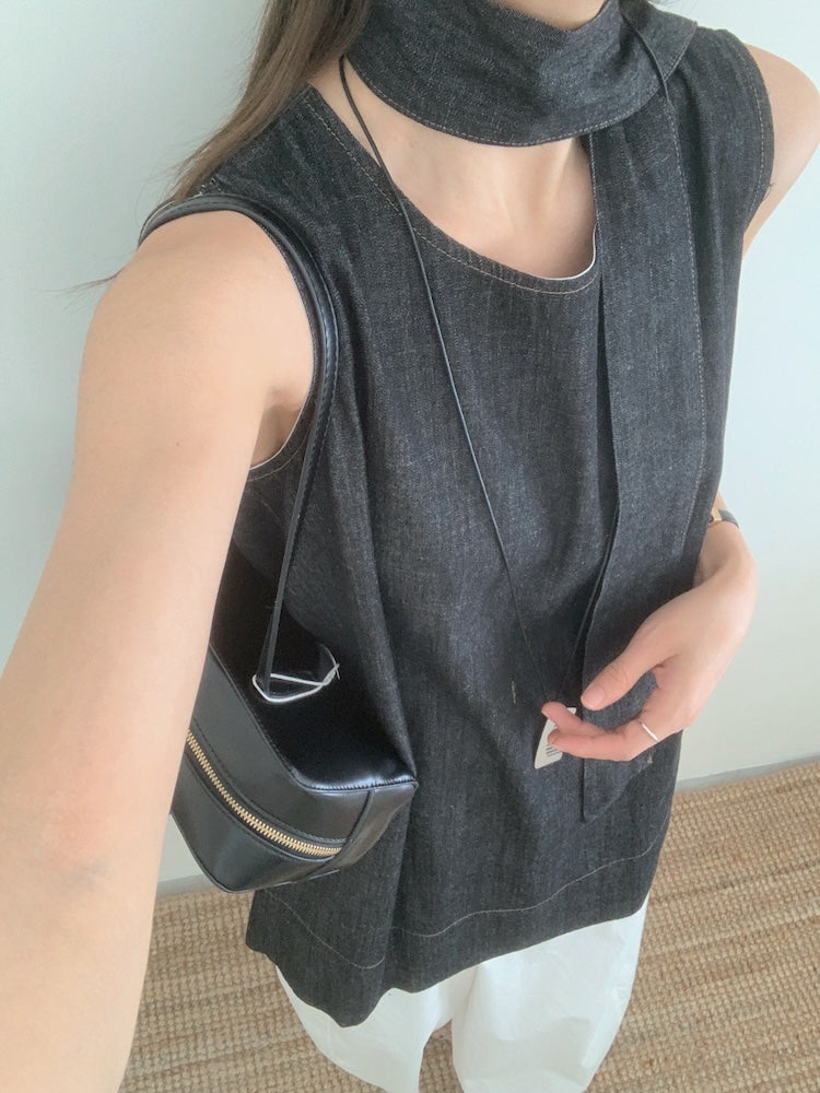 【F60450】實拍簡約設計款洗水牛仔背心+腰帶250609